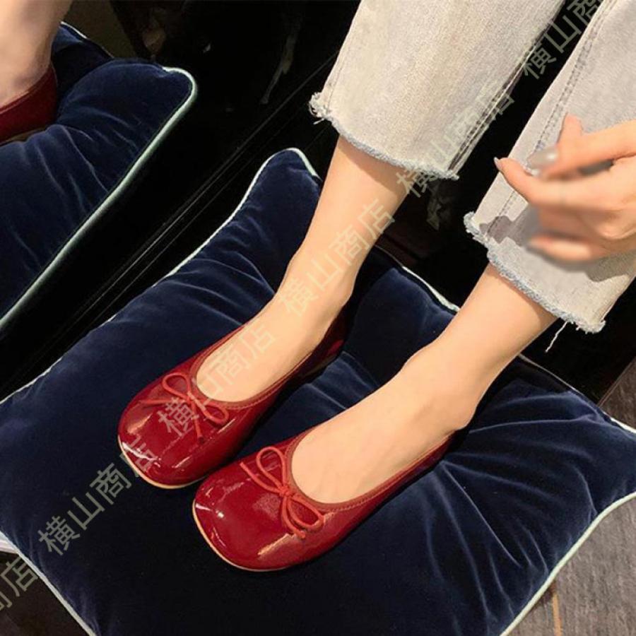 バレエシューズ ぺたんこ パンプス ローヒール 軽い ラウンドトゥ 痛くない フラットシューズ エナメル 小さいサイズ 大きいサイズ 1cmヒール 黒  ブラック :6si-h86-DYFXG:横山商店 - 通販 - Yahoo!ショッピング