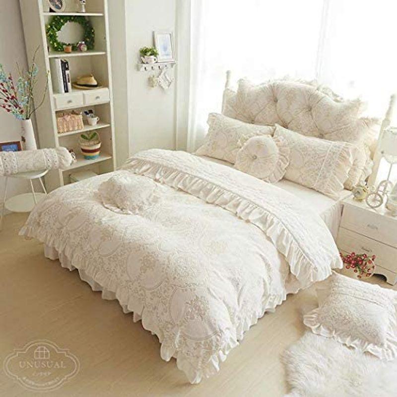 リアル 掛け布団カバー 4点セット レース付き おしゃれ 白 ホワイト 敷き布団カバー 可愛い 洋式 セミダブルベッド シングル 布団カバー 姫系 布団