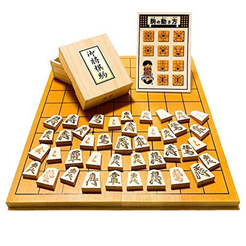 将棋セット 新桂5号折将棋盤と天童木製将棋駒 スタンプ押 鈴花堂オリジナル駒の動き方カード付 割り引き