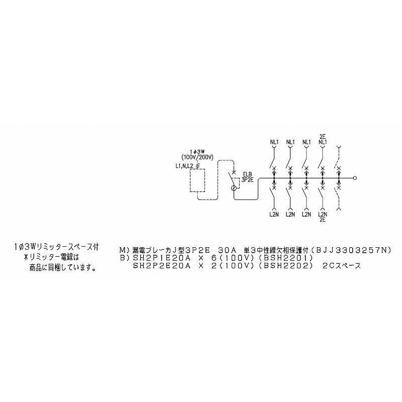 BQR3382：住宅用分電盤(露出・半埋込両用形)(ドア付)(リミッタースペース付)(単3：主幹：ELB30A分岐：8+2)｜yonashin-home｜04