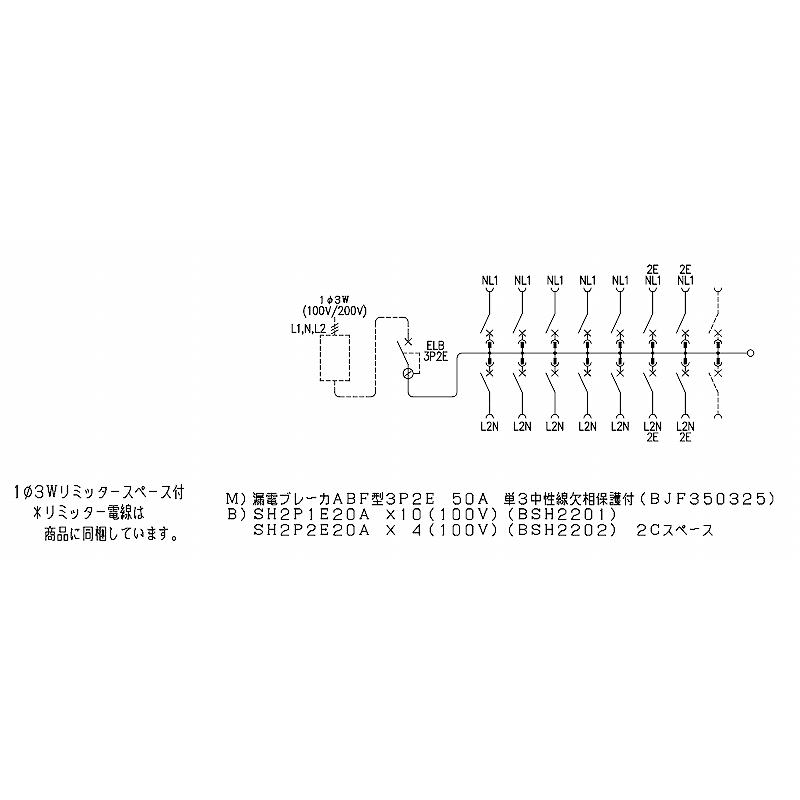 BQR35142：住宅用分電盤(露出・半埋込両用形)(ドア付)(リミッタースペース付)(単3：主幹：ELB50A分岐：14+2)｜yonashin-home｜04