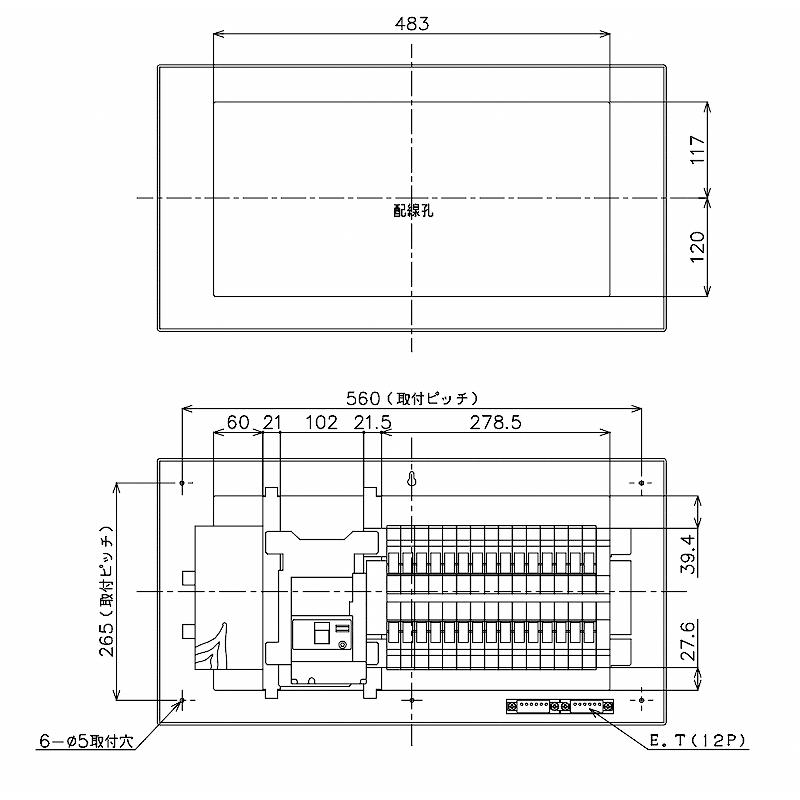 BQR35302：コスモパネルコンパクト21標準タイプ　リミッタースペース付　30+2　50A露出・半埋込両用形・ドア付の画像