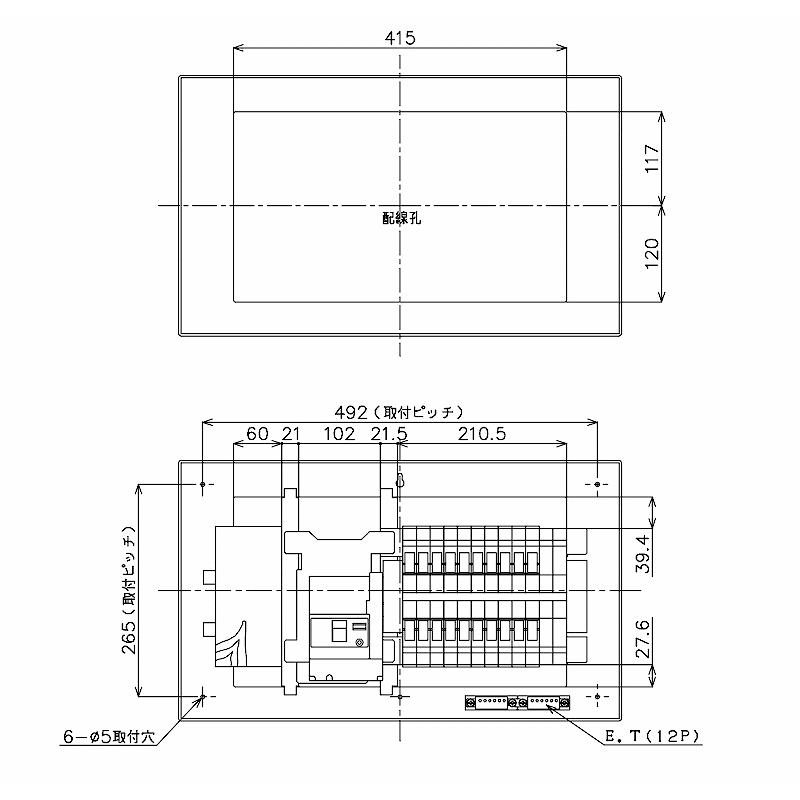 BQR36204：住宅用分電盤(露出・半埋込両用形)(ドア付)(リミッタースペース付)(単3：主幹：ELB60A分岐：20+4)の画像