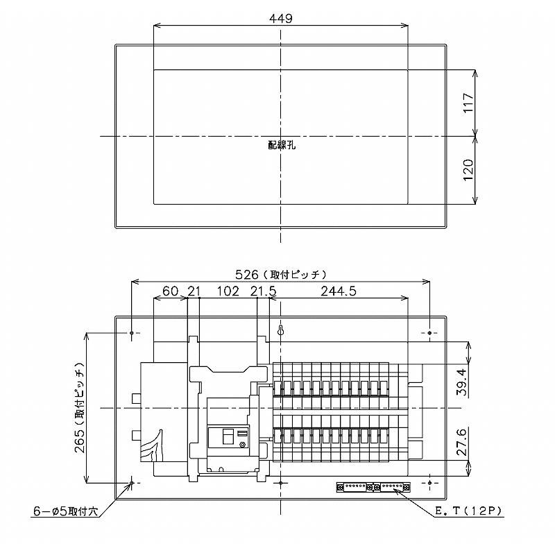 BQR36244：住宅用分電盤(露出・半埋込両用形)(ドア付)(リミッタースペース付)(単3：主幹：ELB60A分岐：24+4)の画像