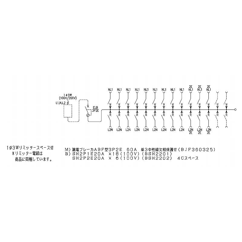 BQR36244：住宅用分電盤(露出・半埋込両用形)(ドア付)(リミッタースペース付)(単3：主幹：ELB60A分岐：24+4)の画像
