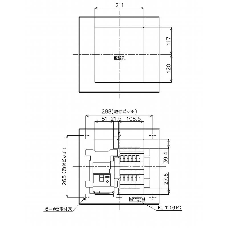 BQR86102：住宅用分電盤(露出・半埋込両用形)(ドア付)(リミッタースペース無)(単3：主幹：ELB60A分岐10　2)