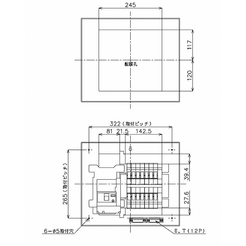 BQR86142：住宅用分電盤(露出・半埋込両用形)(ドア付)(リミッタースペース無)(単3：主幹：ELB60A分岐14　2)