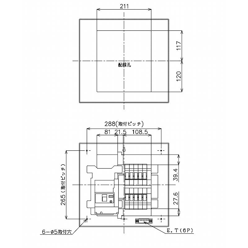 BQW85102：住宅用分電盤(露出・半埋込両用形)(ドア無)(リミッタースペース無)(単3：主幹：ELB50A分岐10　2)