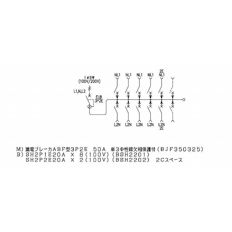 BQW85102：住宅用分電盤(露出・半埋込両用形)(ドア無)(リミッタースペース無)(単3：主幹：ELB50A分岐10+2)