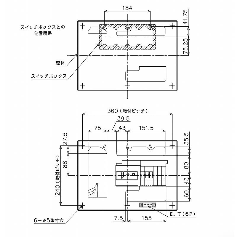 BQWB3333:住宅用分電盤(露出形)(ドア無)(リミッタースペース付)(ヨコ一列)(単3:主幹:ELB30A分岐:3+3)|yonashin-home|03