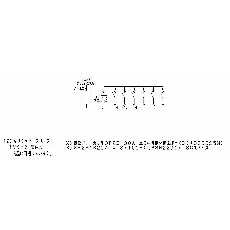 BQWB3333:住宅用分電盤(露出形)(ドア無)(リミッタースペース付)(ヨコ一列)(単3:主幹:ELB30A分岐:3+3)|yonashin-home|04