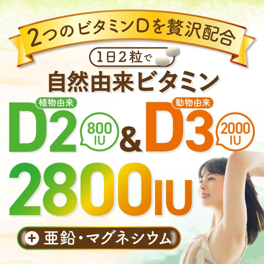 自然由来 ビタミンD2 & D3 2800IU サプリ ビタミンD  亜鉛 マグネシウム 配合 栄養機能食品 日本製 62粒 31日分 | YONEKiCHi | 01