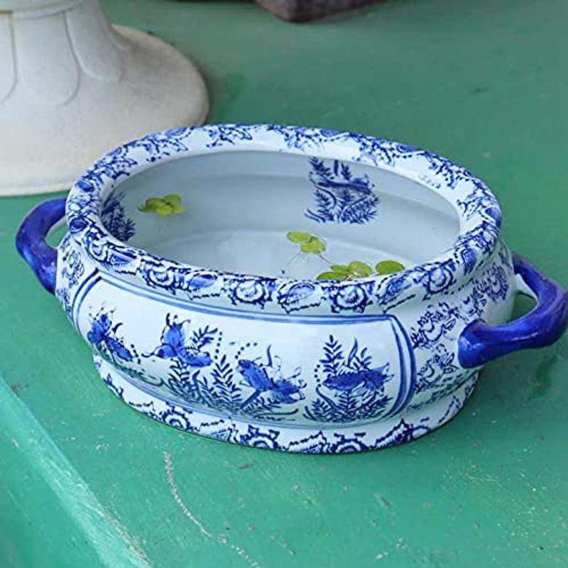 玄関先迄納品 水鉢 小さめ 金魚柄 底穴なし 火鉢 鉢カバー プランターカバー プランター 睡蓮鉢 メダカ鉢 金魚鉢 陶器 めだか鉢 鉢 水連鉢 和 Cisama Sc Gov Br