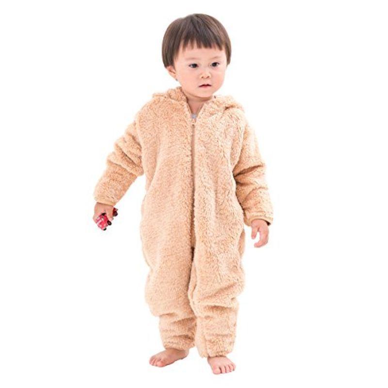赤ちゃんまーけっと クマ 着ぐるみ 赤ちゃん ベビー カバーオール ロンパース 防寒着 ボア モコモコ ギフト ベージュ 60 70cm コンビニ 受取対応商品