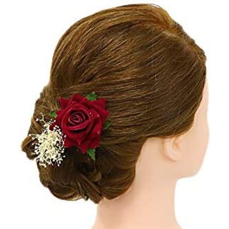 髪飾り 成人式 花 振袖 前撮り ドレス 袴 3点セット 薔薇 バラ 髪型 ヘアスタイル ヘアアレンジ ドライフラワー No 9 4995 全ての