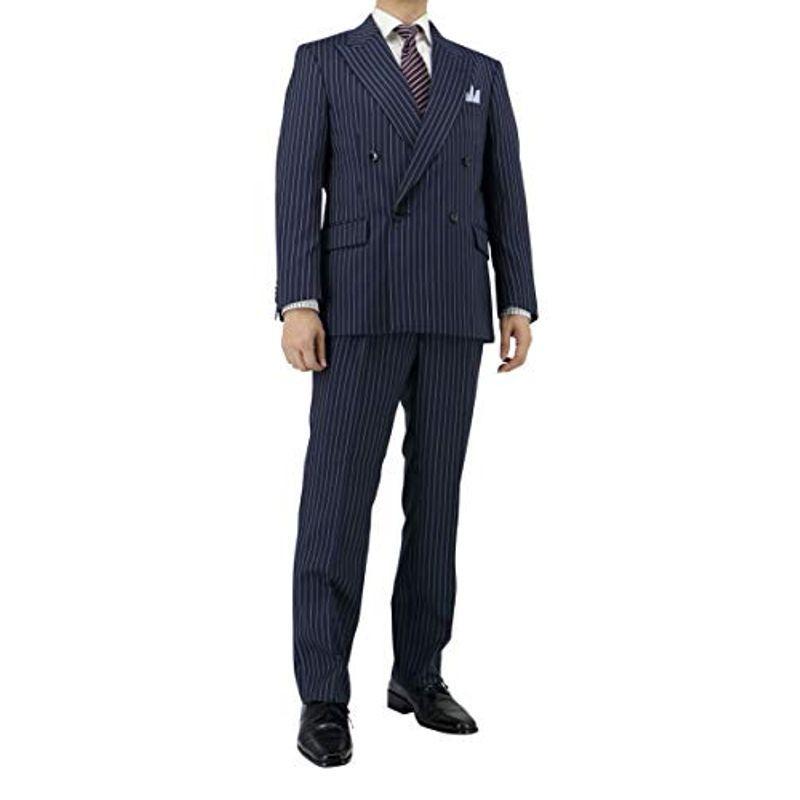 スーツデポ Suit Depot 4 1ボタン ダブルスーツ ワンタックパンツ 紺 チョーク ストライプ 微光沢 2j9c31 21ab 宅配