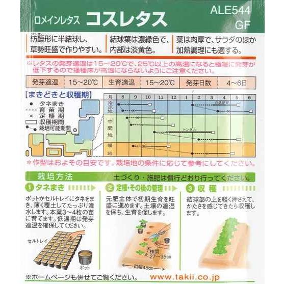 ロメインレタス コスレタス タキイ種苗 2ml 立レタス Gf 返品送料無料 秋まき 春まき 野菜種