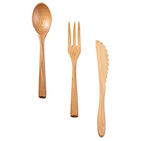 肌触りがいい 3pcs HEMOTON Wooden Cutt Spoons Forks Tableware Wooden Japanese Set Cutlery カトラリーレスト