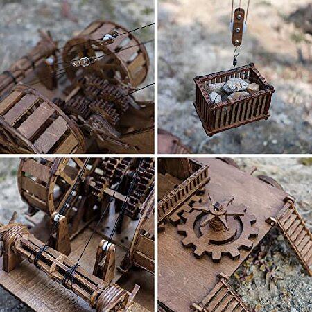 YAQUMW ヨーロッパ 中世 レトロ ミニチュア古代の木製重機上下させることができますクレーン クラフト と 建物 挑戦 3D 手作りDIYおもちゃ パズル モデル キット 
