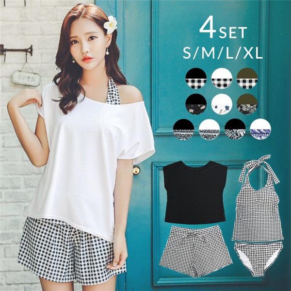 New限定品 一部予約商品 水着 レディース 体型カバー タンキニ 4点セット ラッシュt 半袖 ラッシュガード ショートパンツ 無地 エスニック かわいい ママ ミセス 21 公式の Cepici Gouv Ci