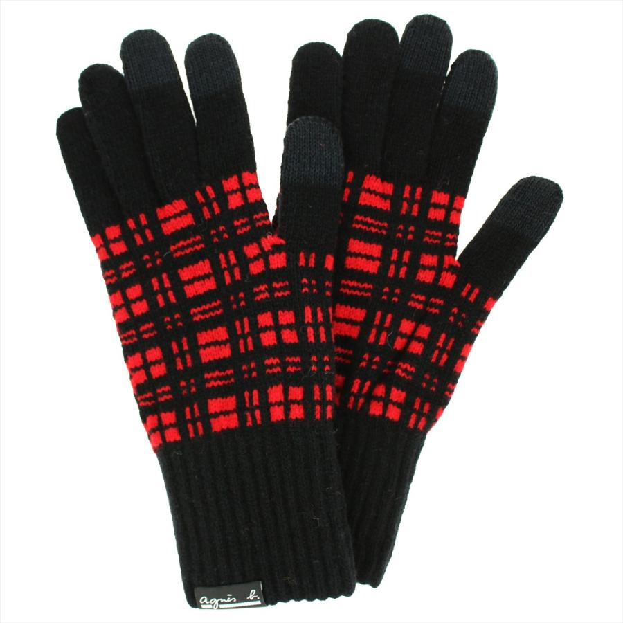 未使用 agnès b. アニエスベー 羊革 スマホ対応 黒 赤 手袋 25cm agnes b.（アニエスベー） 手袋 レディース ブランド 暖かい スマホ