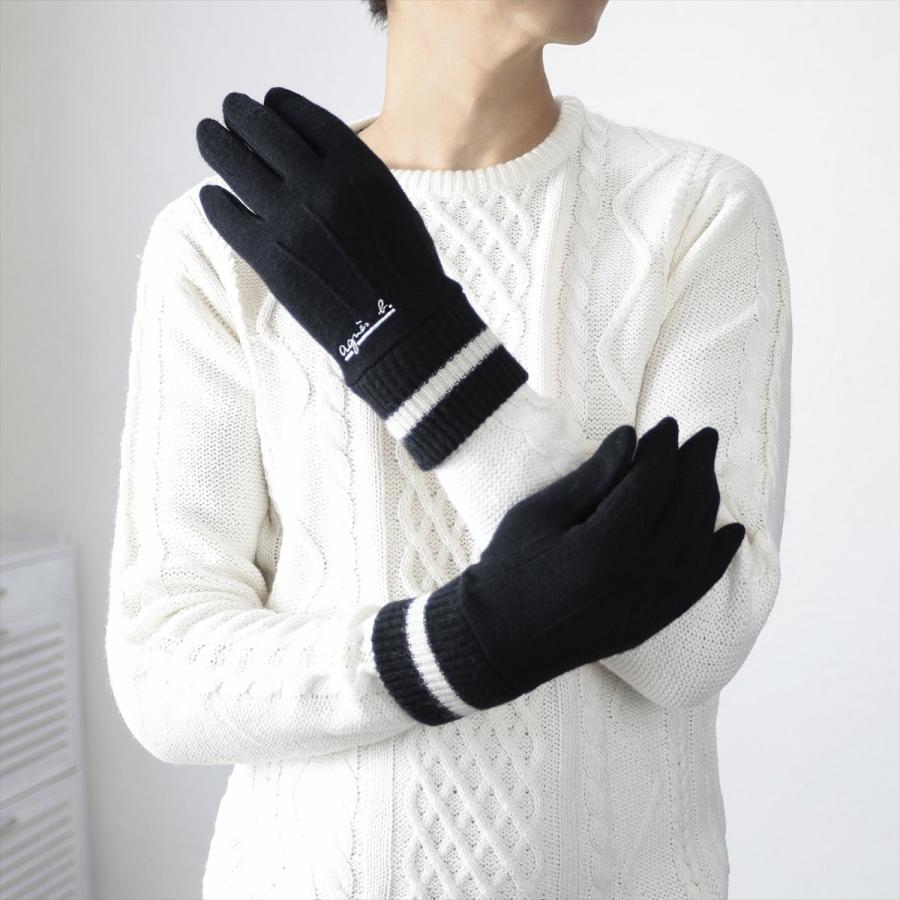 新品タグ付き未使用アニエスベーオムスマホ対応ウール手袋agnes b homme agnes b.（アニエスベー） 手袋 メンズ ブランド 暖かい 指先が出る 指