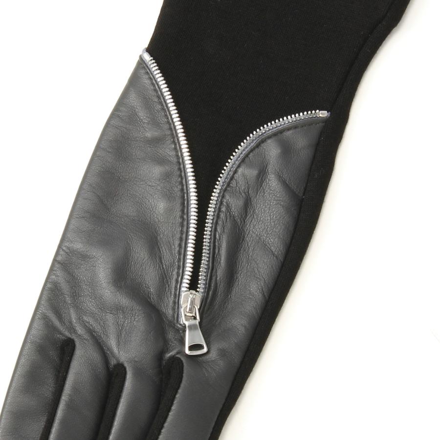 BIYUTE レディース ジャージ手袋 ちょっと長め丈 甲側レザー ジッパー