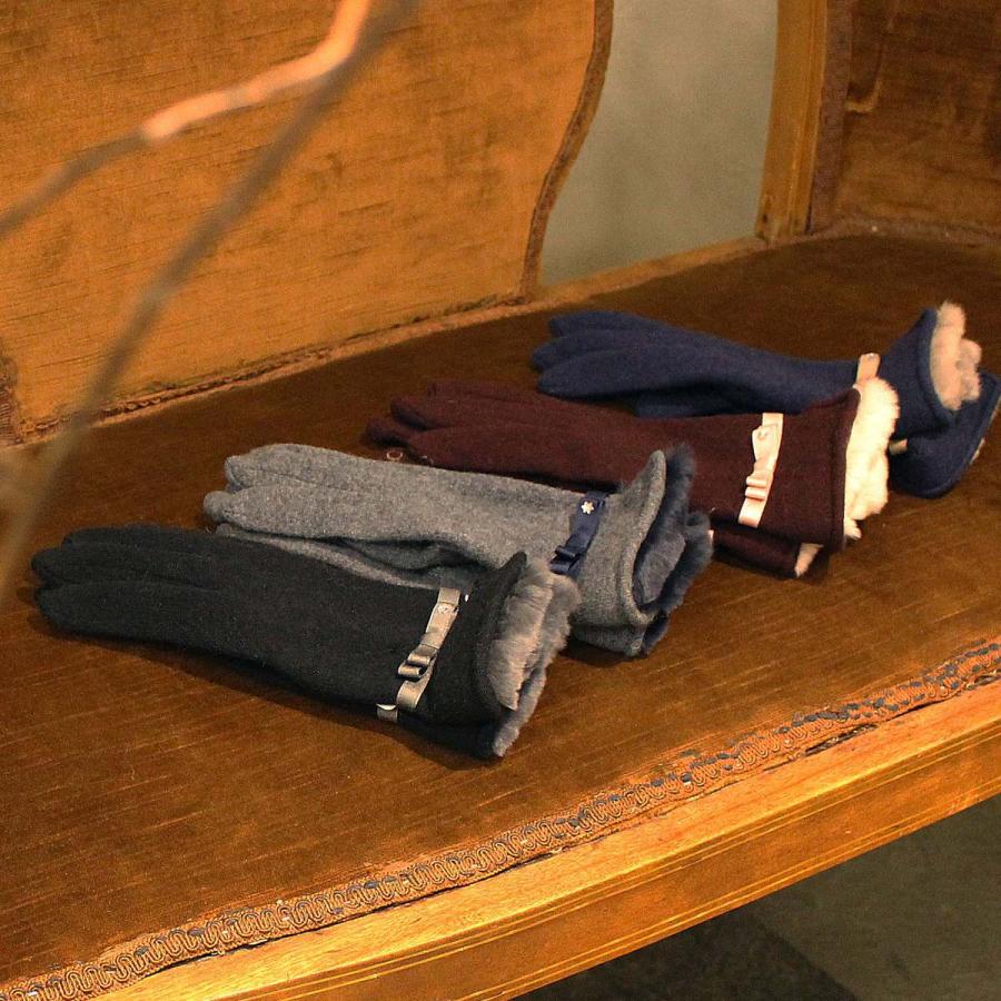 手袋 レディース ブランド 暖かい スマホ対応 防寒 リボン ライン