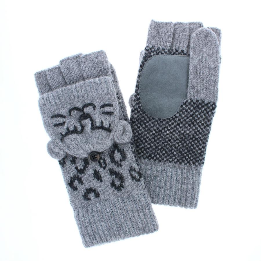 ２WAYニット手袋 豹柄 アニマル タスマニアラム使用 レディース フリーサイズ ミトン 指先カット スマホ かわいい 暖かい 2WAYニット手袋 豹柄 アニマル タスマニアラム使用 レディース