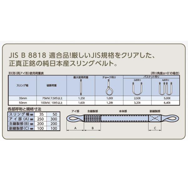 Jスリング 3E形 幅50mm×長3m 日東物産 両端アイタイプ スリングベルト 
