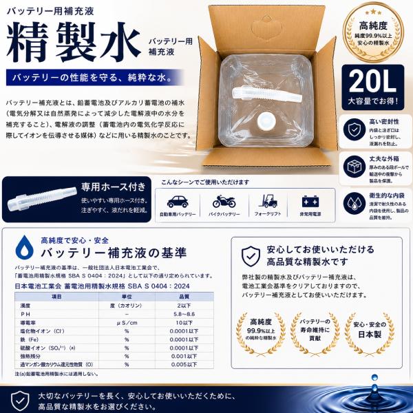 ヨロスト バッテリー補充液 精製水 20L バッテリー液 車 自動車 バイク