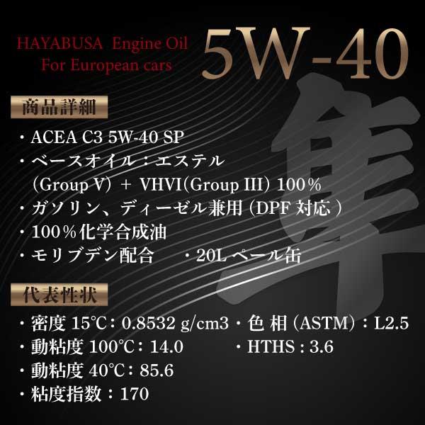 ヨロスト 欧州車専用(自動車用) 隼エンジンオイル 5W-40 20L ACEA C3