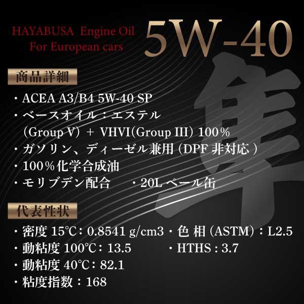 ヨロスト 欧州車専用(自動車用) 隼エンジンオイル 5W-40 20L ACEA A3