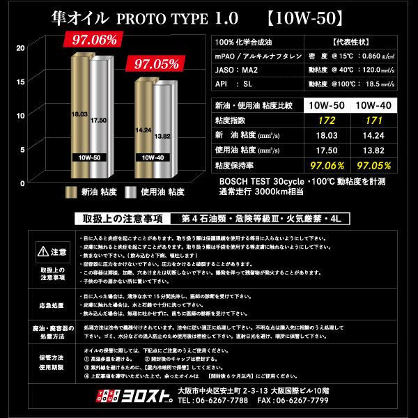 ヨロスト 隼オイル バイク用 PROTO TYPE 1.0 10W-50 4L エンジンオイル