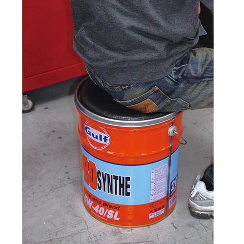 カストロールGTX 7ペール缶椅子 当時物 フタ付き合皮カスタム座面 ペール缶クッション 5個 缶蓋＆クッション ブラック 黒 スツール