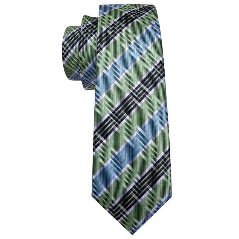 大手ECサイト Fashion Green Plaid 100% Silk Tie for Men Suit