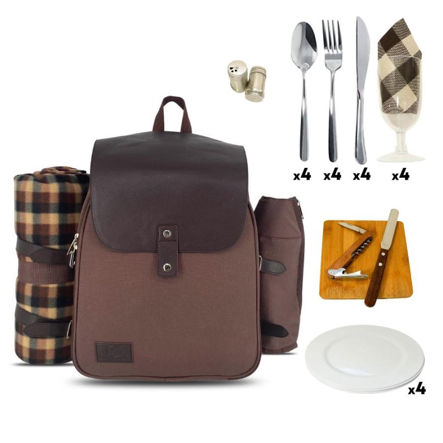 Picnic Backpack Canvas and Faux Leather Picnic Backpack for 4