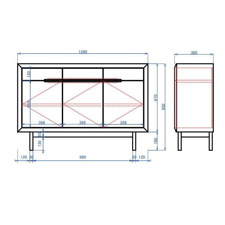 サイドボード オペラ2 128 ウォールナット オーク 日本製 リビング