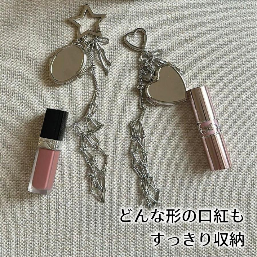 SNS話題！】リップケース キーホルダー ミラー付き 1本収納 チャーム