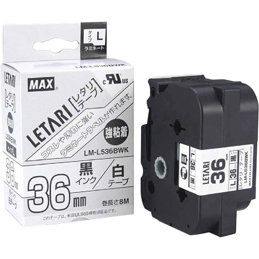 マックス（MAX） LM-L536BWK 白/黒文字 ビーポップミニ用テープ