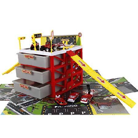 安い正本 WISHTIME Parking Lot Car Garage Playset Matchbox Cars playsets ，Vehicle Toy Fire Car Storage Box Toys Set Educational Gift with 6 Fire Trucks， Ramps，