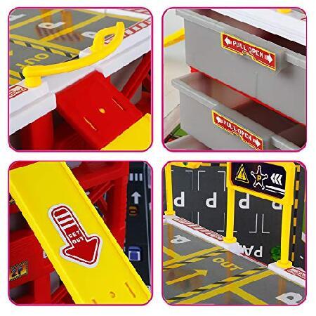 安い正本 WISHTIME Parking Lot Car Garage Playset Matchbox Cars playsets ，Vehicle Toy Fire Car Storage Box Toys Set Educational Gift with 6 Fire Trucks， Ramps，