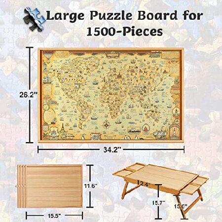 1500ピース 折りたたみパズルテーブル パズルボード 折りたたみ式脚 4つの引き出し＆カバー付き 34インチ x 26インチ 木製パズルテーブル 大人用 ポータブル折り 