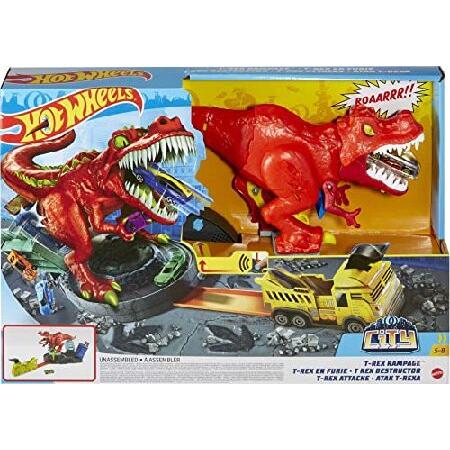 最も完璧な Hot Wheels T-Rex Rampage Track Set ， Works City Sets， Toys for Boys Ages 5 to 10