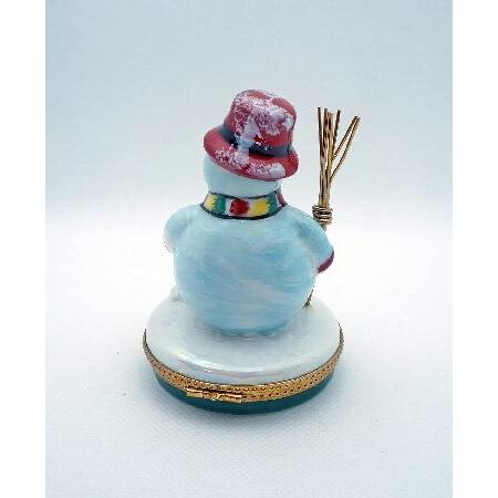 55％以上節約 Authentic French Porcelain Snowman Hand Painted Christmas Limoges box Amazing Snowman in Scarf Red Hat with Broom