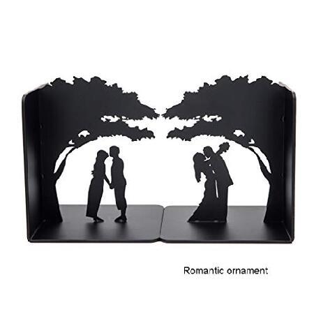 YAOLUU Creative Book End Wrought Iron Bookend Romantic Couple and Tree Decoration Nonskid Bookends Art Bookend Pair(Black) Decorative Books (Color