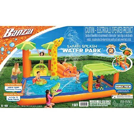 BANZAI Inflatable Safari Splash Water Park, Length: 14 ft, Width: 12 ft in,  Height: ft, Inflatable Outdoor Backyard Water Slide Splash Toy