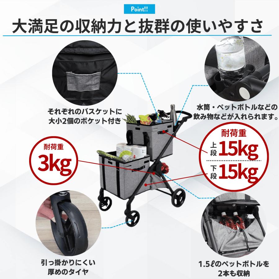 VOOMcart ショッピングカート 折りたたみ式 買い物カート 軽量 4輪 大