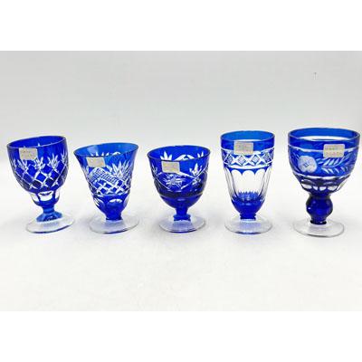 送料無料 石塚硝子 ADERIA アデリア 色被切子クリスタル 高杯5客