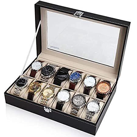【お気にいる】 (12slots, Displ Organiser Case Box Watch 12 Leather Black Readaeer - Black) 腕時計用ケース